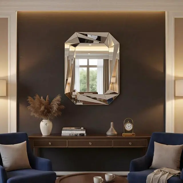 Alt view image 2 of 7 - Diamond Shaped Large Wall Mirror for Decor Elegant Living Room, Modern Beveled Edge Frameless Accent Mirror for Entryway, Dining Room, Bathroom