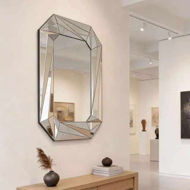 Alt view image 4 of 7 - Diamond Shaped Large Wall Mirror for Decor Elegant Living Room, Modern Beveled Edge Frameless Accent Mirror for Entryway, Dining Room, Bathroom