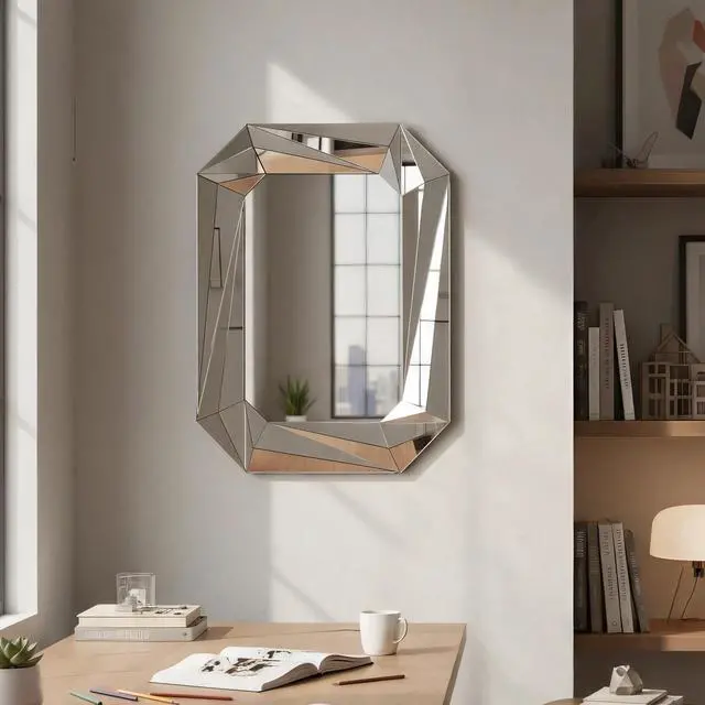 Alt view image 6 of 7 - Diamond Shaped Large Wall Mirror for Decor Elegant Living Room, Modern Beveled Edge Frameless Accent Mirror for Entryway, Dining Room, Bathroom