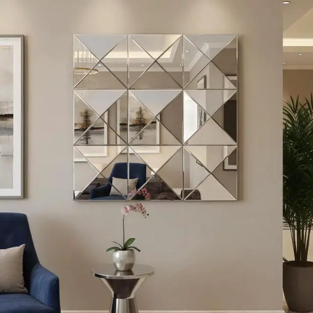 Alt view image 2 of 7 - 3d Mirror Wall Decor Beveled Glass Wall Mirror Interior Home Decor Large Square Wall Mirror for various rooms such as living room bedroom or dining room