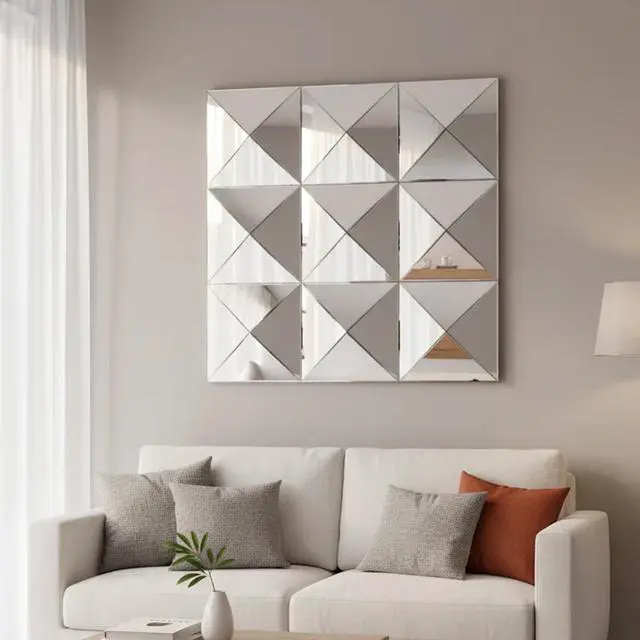 Alt view image 3 of 7 - 3d Mirror Wall Decor Beveled Glass Wall Mirror Interior Home Decor Large Square Wall Mirror for various rooms such as living room bedroom or dining room
