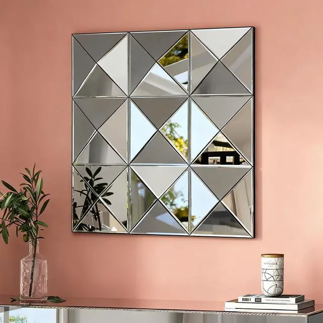 Main image of 3d Mirror Wall Decor Beveled Glass Wall Mirror Interior Home Decor Large Square Wall Mirror for various rooms such as living room bedroom or dining room