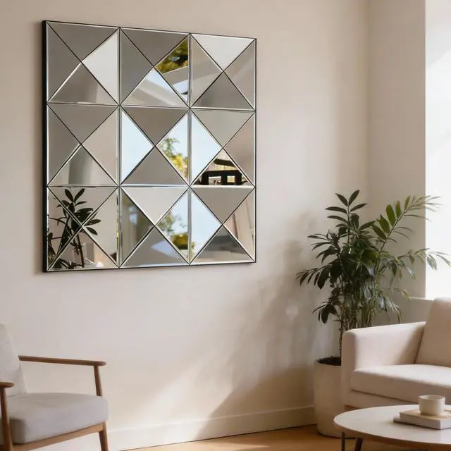 Alt view image 5 of 7 - 3d Mirror Wall Decor Beveled Glass Wall Mirror Interior Home Decor Large Square Wall Mirror for various rooms such as living room bedroom or dining room