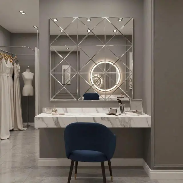 Alt view image 4 of 7 - 3d Mirror Wall Decor Beveled Glass Wall Mirror Interior Home Decor Large Square Wall Mirror for various rooms such as living room bedroom or dining room