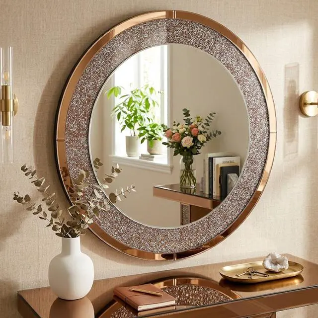 Main image of Modern Sparkle Handcrafted Crystal Mirror Premium Quality Multi-Use Glam Style(Brown)