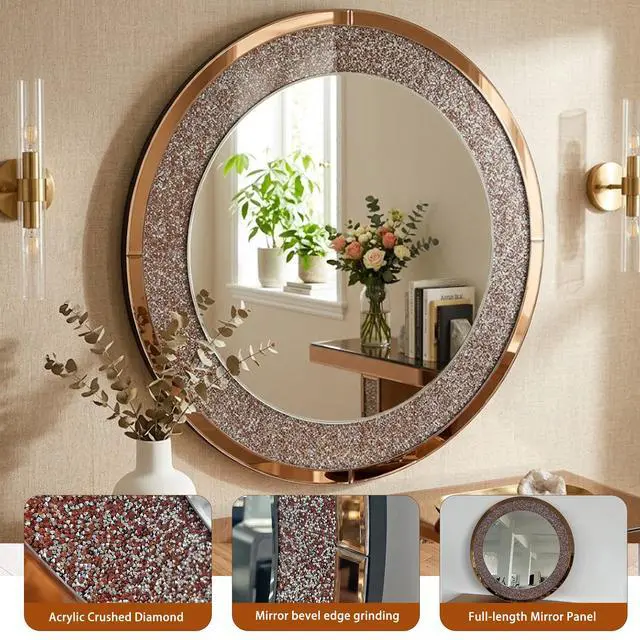 Alt view image 4 of 7 - Modern Sparkle Handcrafted Crystal Mirror Premium Quality Multi-Use Glam Style(Brown)