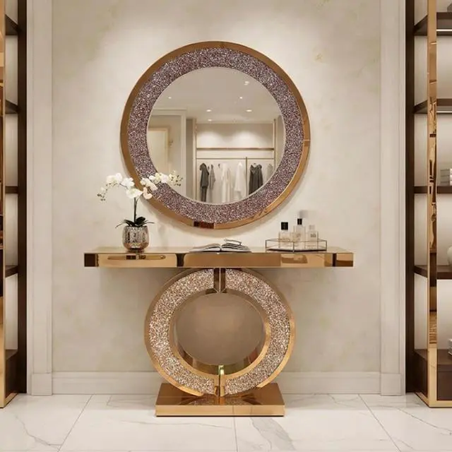 Alt view image 3 of 7 - Modern Sparkle Handcrafted Crystal Mirror Premium Quality Multi-Use Glam Style(Brown)