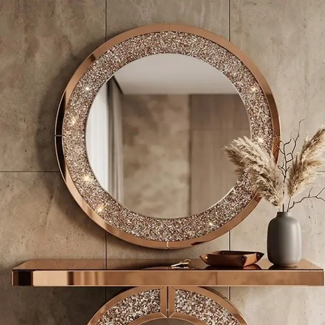 Alt view image 2 of 7 - Modern Sparkle Handcrafted Crystal Mirror Premium Quality Multi-Use Glam Style(Brown)