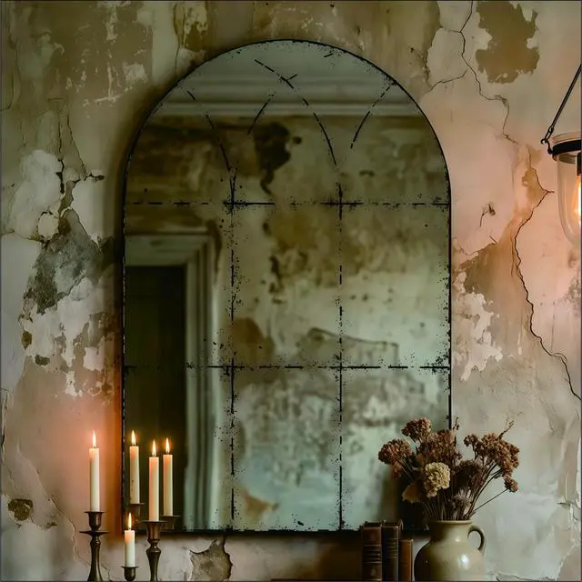 Alt view image 2 of 7 - Semicircular wall-mounted mirror Versatile Home Decor Ideal for bedrooms, living rooms, dining rooms, fireplaces, foyers, and more