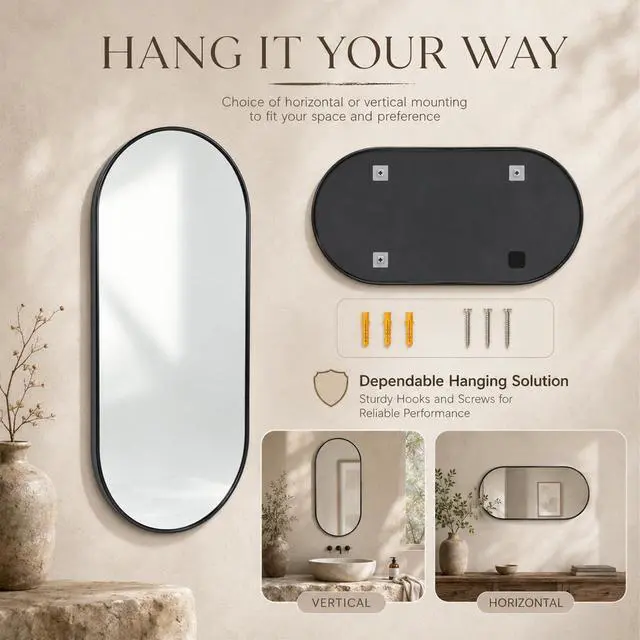 Alt view image 4 of 6 - BLACK PVC frame mirror 16X36 INCH