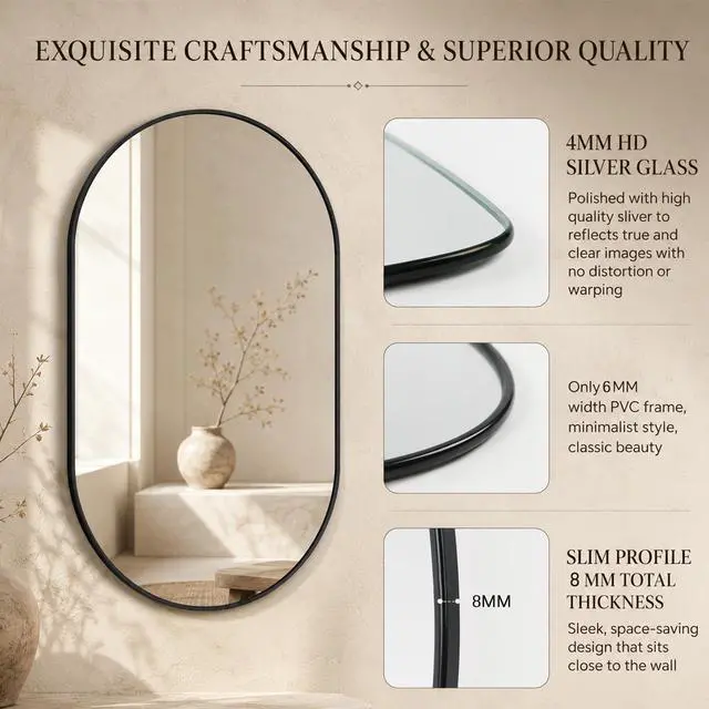 Alt view image 3 of 6 - BLACK PVC frame mirror 16X36 INCH