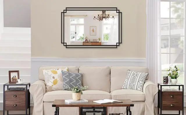 Alt view image 3 of 7 - 24*36 Ines Modern Vanity Mirror with Multi-functional Shelf, Large bathroom Mirror, Black Frame Decoration Mirror, Suitable for Bathroom, Living Room, Bedroom