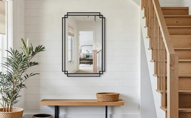 Alt view image 7 of 7 - 24*36 Ines Modern Vanity Mirror with Multi-functional Shelf, Large bathroom Mirror, Black Frame Decoration Mirror, Suitable for Bathroom, Living Room, Bedroom