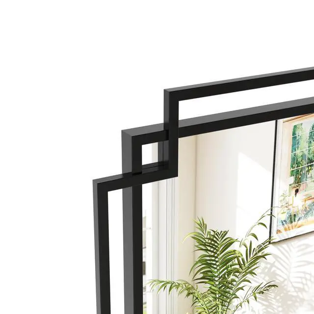 Alt view image 6 of 7 - 24*36 Ines Modern Vanity Mirror with Multi-functional Shelf, Large bathroom Mirror, Black Frame Decoration Mirror, Suitable for Bathroom, Living Room, Bedroom
