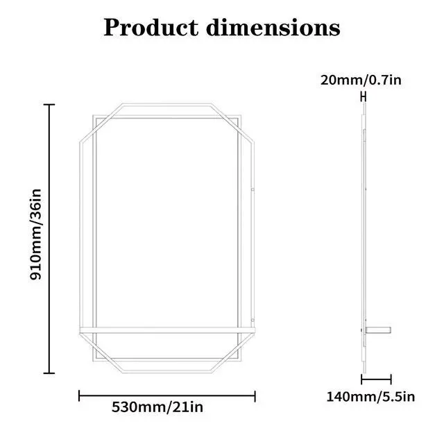 Alt view image 5 of 7 - 21*36 Ines Modern Vanity Mirror with Multi-functional Shelf, Large bathroom Mirror, Black Frame Decoration Mirror, Suitable for Bathroom, Living Room, Bedroom