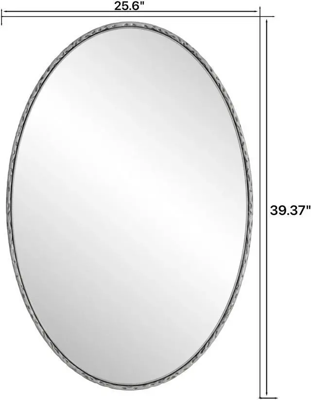 Alt view image 3 of 7 - Iron Art Oval Retro Mirror, Antique Effect, Wall Hanging, Suitable For Bathroom, Bedroom, Living Room (Silver)