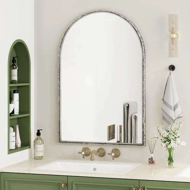 Alt view image 4 of 7 - Arched Mirror,Wall Mirror for Bathroom,Vanity Mirror or Wall Decor Arch Mirror for LivingRoom Bedroom Entryway,Silver