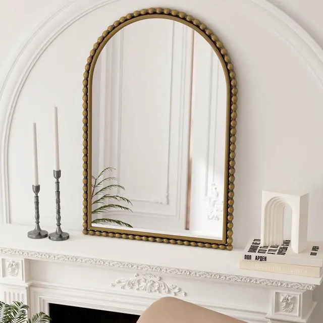 Alt view image 2 of 7 - Iron Art Arch Vintage Vanity Mirror, Wall Hanging, Placed On The Table, Suitable For Living Room, Bedroom, Bathroom (Gold)