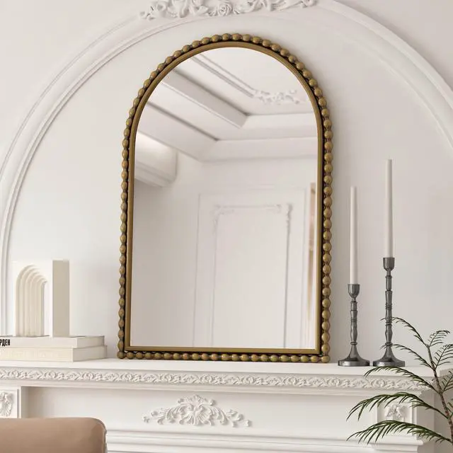 Alt view image 5 of 7 - Iron Art Arch Vintage Vanity Mirror, Wall Hanging, Placed On The Table, Suitable For Living Room, Bedroom, Bathroom (Gold)