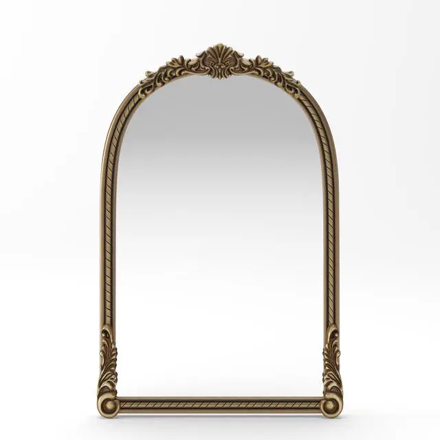 Alt view image 3 of 7 - 37"Arch Vintage Relief Mirror Wall Hanging Elegant Decorative Mirror for Home Decor Retro Beautiful Design,Perfect for Living Room Bedroom and Hallway,vintage gold