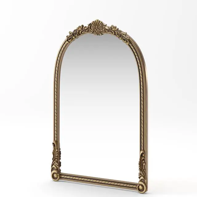 Alt view image 4 of 7 - 37"Arch Vintage Relief Mirror Wall Hanging Elegant Decorative Mirror for Home Decor Retro Beautiful Design,Perfect for Living Room Bedroom and Hallway,vintage gold