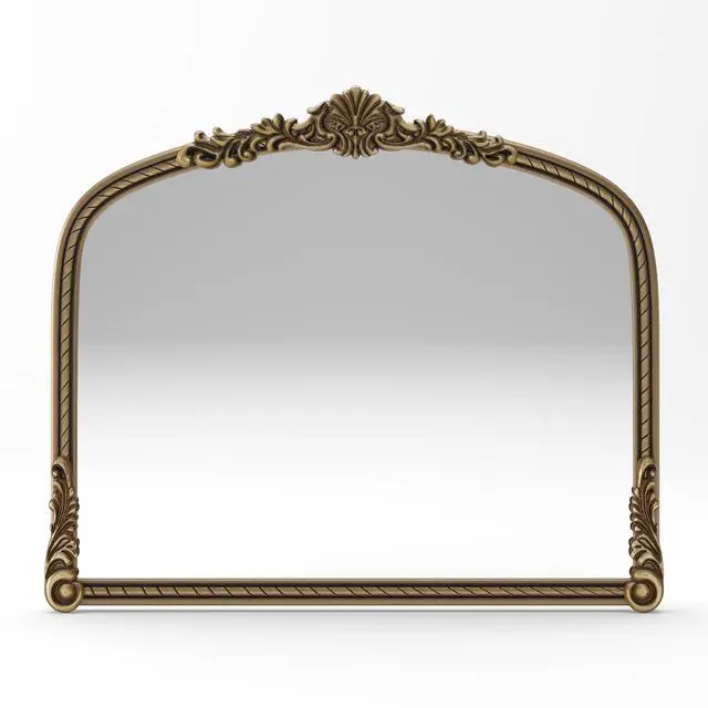 Alt view image 3 of 7 - 36.61" Wide Arch Vintage Relief Mirror Wall Hanging Elegant Decorative Mirror for Home Decor Retro Beautiful Design,Perfect for Living Room Bedroom and Hallway,Vintage gold