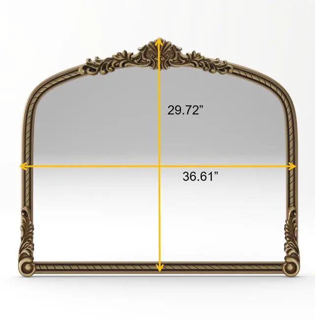 Alt view image 6 of 7 - 36.61" Wide Arch Vintage Relief Mirror Wall Hanging Elegant Decorative Mirror for Home Decor Retro Beautiful Design,Perfect for Living Room Bedroom and Hallway,Vintage gold