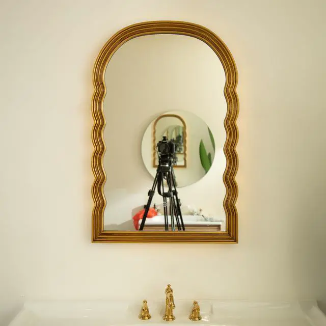 Alt view image 6 of 7 - 24'' Lumina Mirror, Golden Scalloped Sides Retro-style Arched PU Decorative Mirror, Three Color Temperatures are Available, Suitable for Bathroom, Bedroom, Living Room, Corridor, Entryway, etc.