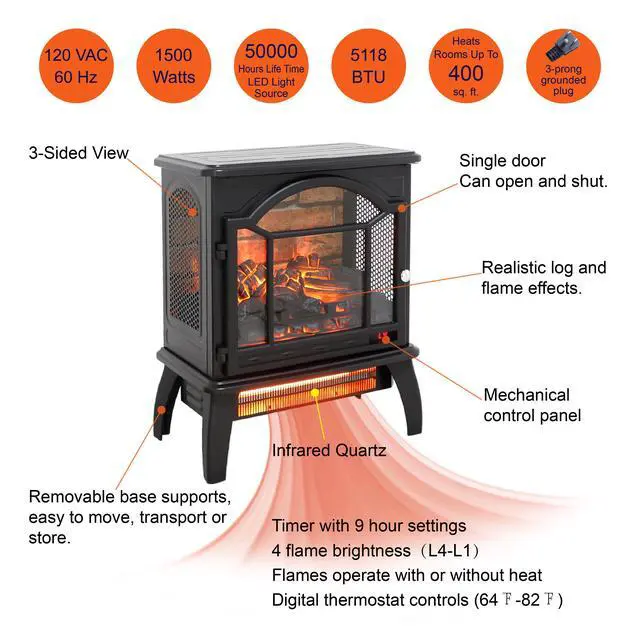 Alt view image 7 of 7 - 18 Inch 3D Flame Electric Infrared Quartz Fireplace Stove With Remote Control