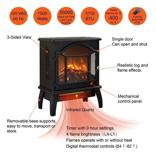 Alt view image 5 of 7 - 18 Inch 3D Flame Electric Infrared Quartz Fireplace Stove With Remote Control