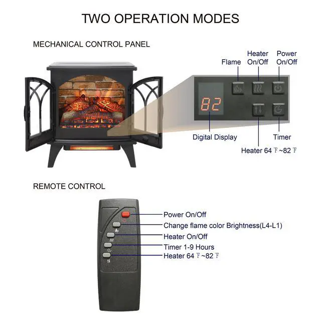 Alt view image 5 of 7 - 24 Inch 3D Flame Electric Infrared Quartz Fireplace Stove With Remote Control