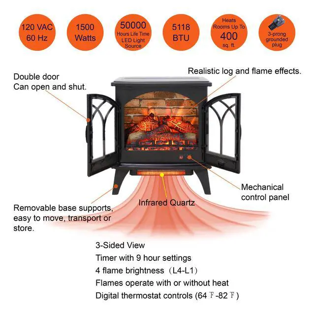 Alt view image 6 of 7 - 24 Inch 3D Flame Electric Infrared Quartz Fireplace Stove With Remote Control