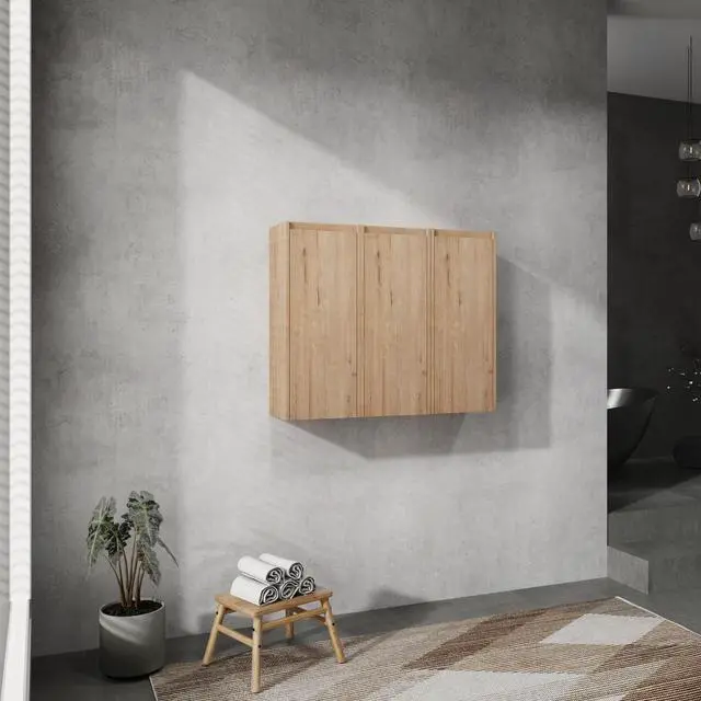 Alt view image 6 of 7 - 36" Bathroom Side Cabinet, 3-Soft Close Doors, Float Mounting Design, 12*3(KD-Packing)