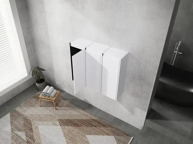 Alt view image 5 of 7 - 12" Bathroom Side Cabinet, 3-Soft Close Doors, Float Mounting Design, 12*3(KD-Packing)