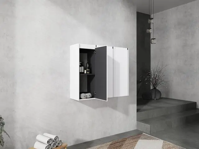 Alt view image 7 of 7 - 12" Bathroom Side Cabinet, 3-Soft Close Doors, Float Mounting Design, 12*3(KD-Packing)