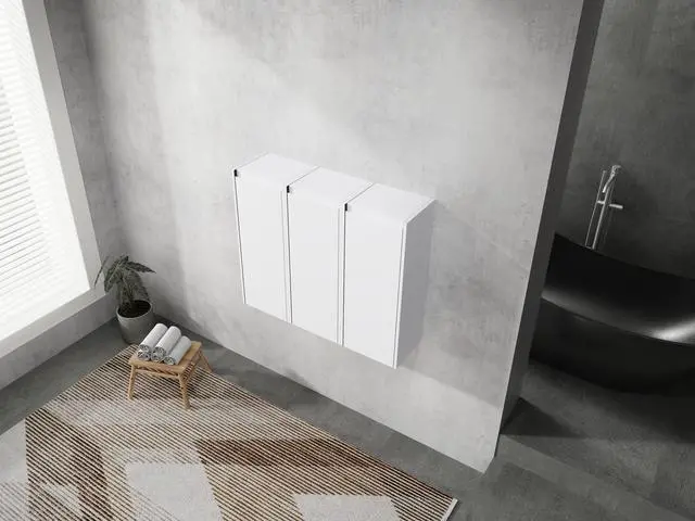 Alt view image 3 of 7 - 12" Bathroom Side Cabinet, 3-Soft Close Doors, Float Mounting Design, 12*3(KD-Packing)