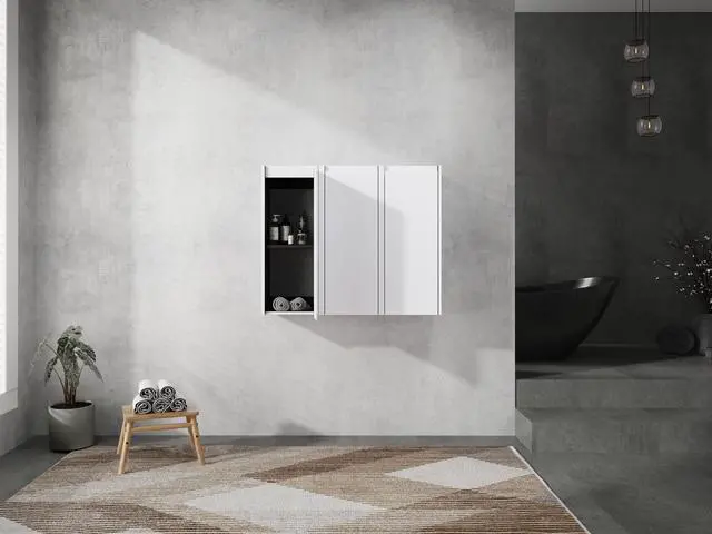 Alt view image 6 of 7 - 12" Bathroom Side Cabinet, 3-Soft Close Doors, Float Mounting Design, 12*3(KD-Packing)
