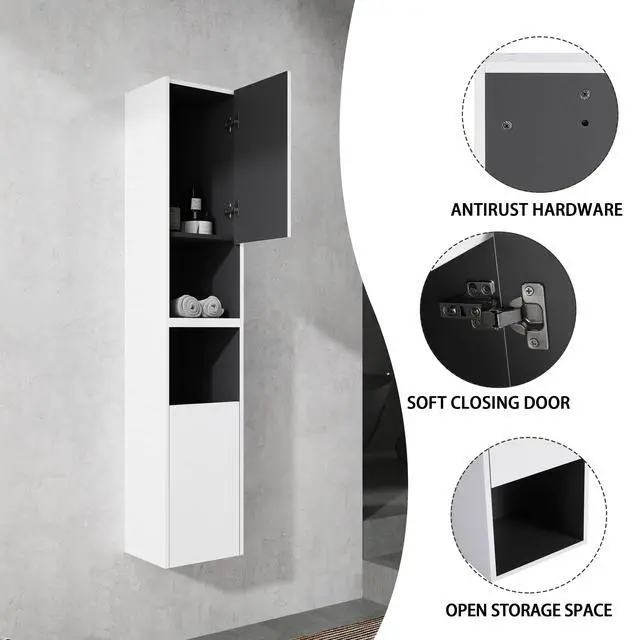 Alt view image 6 of 7 - 12" Bathroom Side Cabinet,2-Soft Close Doors,Float Mounting Design,12*2(KD-Packing)