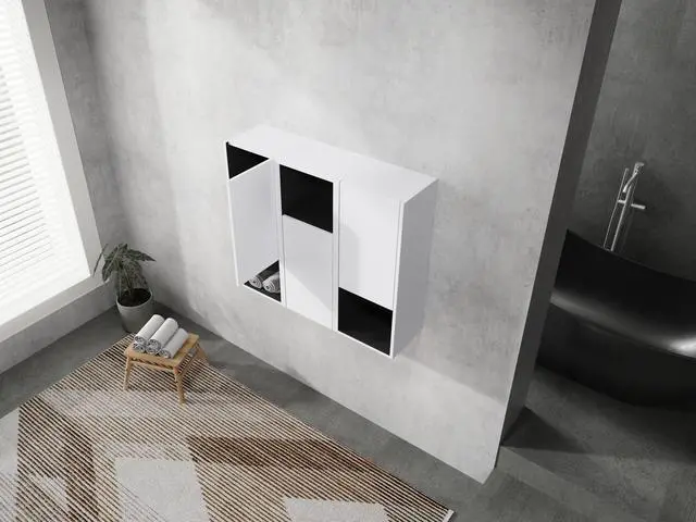 Alt view image 3 of 7 - 12" Bathroom Side Cabinet,3-Soft Close Doors,Float Mounting Design,12*3(KD-Packing)