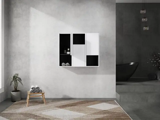 Alt view image 2 of 7 - 12" Bathroom Side Cabinet,3-Soft Close Doors,Float Mounting Design,12*3(KD-Packing)