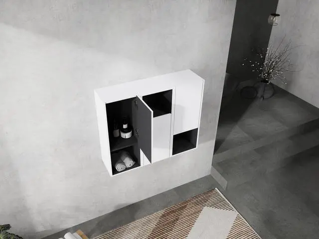 Alt view image 4 of 7 - 12" Bathroom Side Cabinet,3-Soft Close Doors,Float Mounting Design,12*3(KD-Packing)