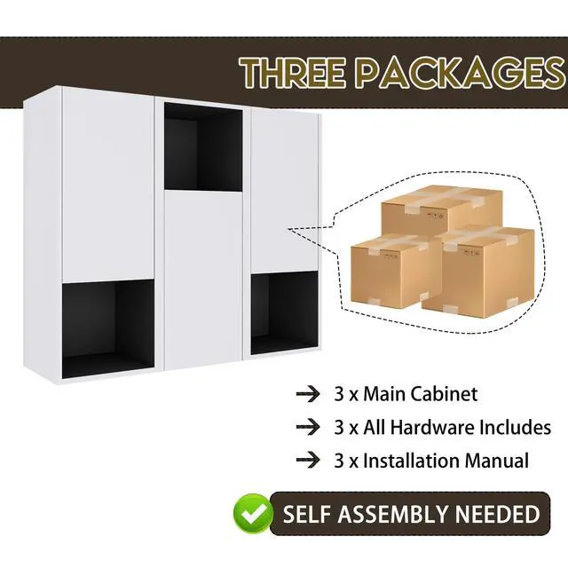 Alt view image 7 of 7 - 12" Bathroom Side Cabinet,3-Soft Close Doors,Float Mounting Design,12*3(KD-Packing)