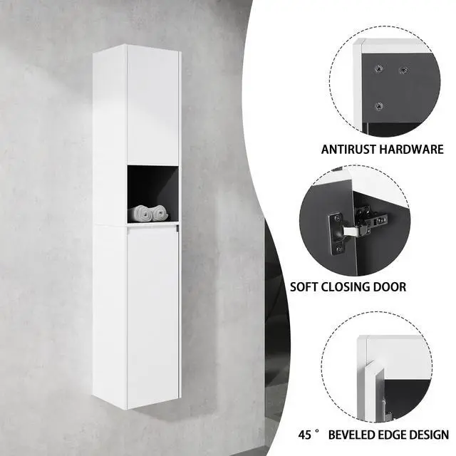 Alt view image 3 of 7 - 12" Bathroom Side Cabinet,2-Soft Close Doors,Float Mounting Design,12*2(KD-Packing)