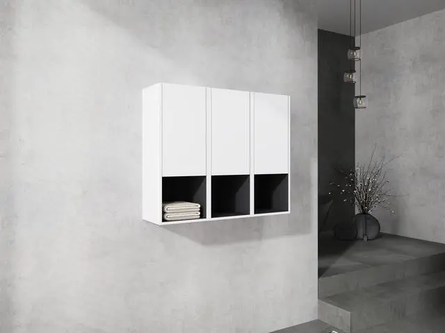 Alt view image 6 of 7 - 12" Bathroom Side Cabinet,3-Soft Close Doors,Float Mounting Design,12*3(KD-Packing)