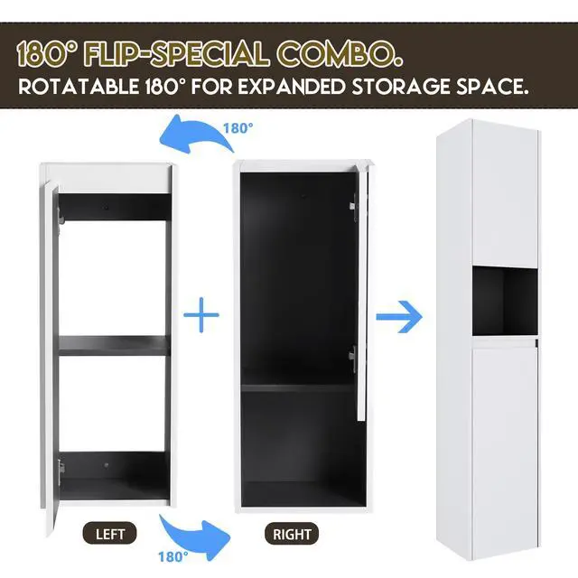 Alt view image 4 of 7 - 12" Bathroom Side Cabinet,2-Soft Close Doors,Float Mounting Design,12*2(KD-Packing)