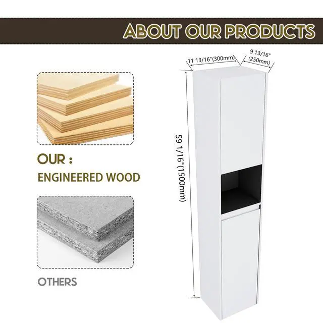 Alt view image 6 of 7 - 12" Bathroom Side Cabinet,2-Soft Close Doors,Float Mounting Design,12*2(KD-Packing)
