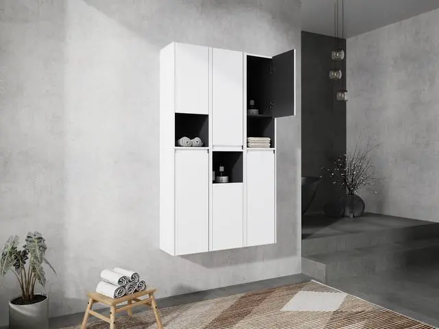 Main image of 12" Bathroom Side Cabinet,6-Soft Close Doors,Float Mounting Design,0112WH*3-0212WH-K*3(KD-Packing)
