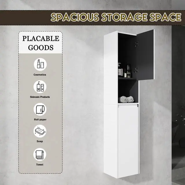 Alt view image 7 of 7 - 12" Bathroom Side Cabinet,2-Soft Close Doors,Float Mounting Design,12*2(KD-Packing)