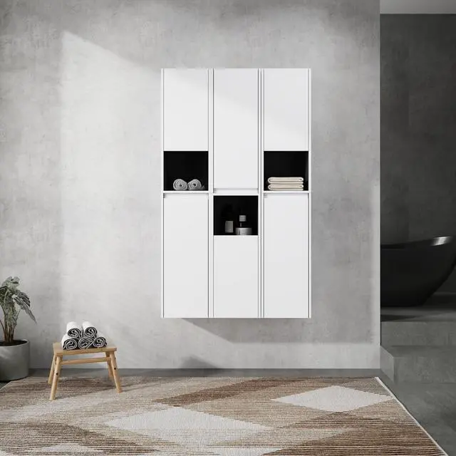 Alt view image 2 of 7 - 12" Bathroom Side Cabinet,6-Soft Close Doors,Float Mounting Design,0112WH*3-0212WH-K*3(KD-Packing)