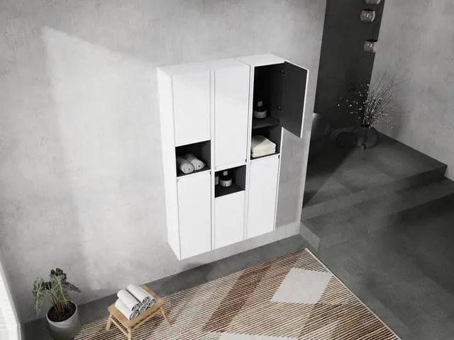 Alt view image 3 of 7 - 12" Bathroom Side Cabinet,6-Soft Close Doors,Float Mounting Design,0112WH*3-0212WH-K*3(KD-Packing)
